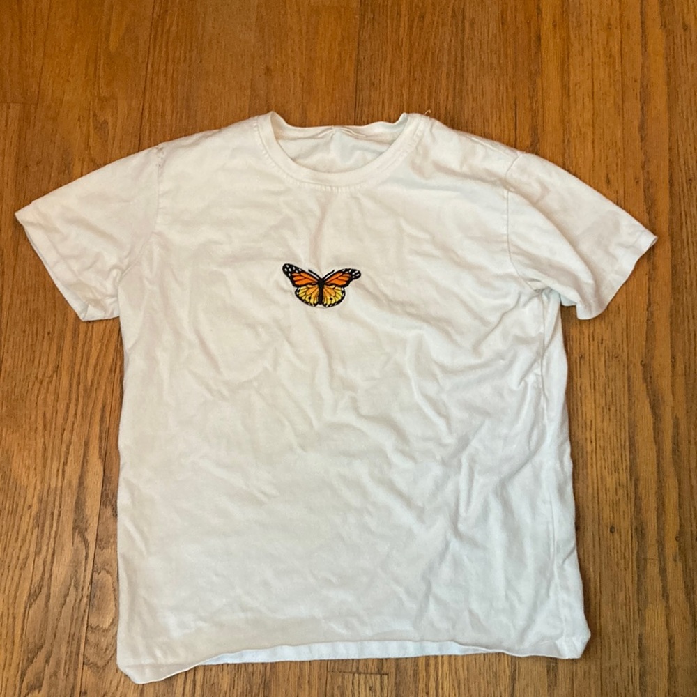 brandy mellville john galt white butterfly shirt